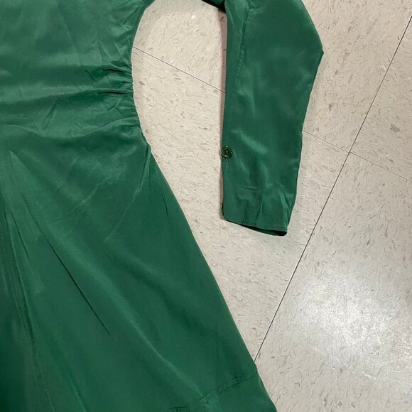 EQUIPMENT FEMME‎ Arya Green Silk Ruched Midi Dress Elegant Old Money Chic - Picture 12 of 16